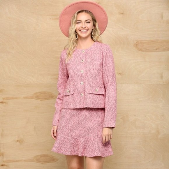 Formal Office Wear - Business Wear - Classic Tweed Jacket & Skirt 2-pc Suit Set - Picture 2 of 7